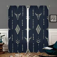 Household supplies MH 2 stycken, etniska aztekiska gardiner med ko-huvud - lämpliga för vardagsrum, sovrum, kök och heminredning - tillför dekorativt nöje. W150CM H166CM&Rod pocket