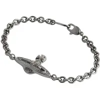 Vivienne Westwood Mini Bas Relief Kedjearmband Klassisk Saturnus Reliefkedja Herrarmband Gunmetal 6102019602S108S108 Box+Shopping Bag,M1