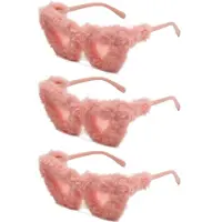 Dote 3 par hjärtformade pälsklädda solglasögon för damer, mode, söta, vinter, utomhus, trendiga, original solglasögon (3 Pairs in total)