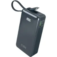 SBS Powerbank 10000 mAh 20W med inbyggd USB-C-kabel och digital display - mörkgrå