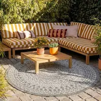 FRAAI Rund utomhusmatta | Summer Aztec grå hos Volero | Ø 120 cm | Polypropen | Aztec | Rund | Plattvävd