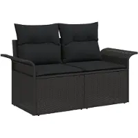 vidaXL Trädgårdsoffset med kudde med lagring 9 pcs Svart Poly rattan