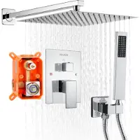 Vevor Duschblandare set, regnduschsystem för badrum med 12-tums (30,5 cm) fyrkantigt regnduschmunstycke och handhållen spray, väggmonterade badkarsarmaturer med mässingsventil och lister, silverkrom
