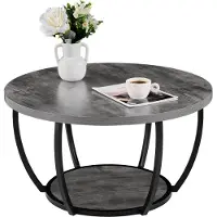 Vevor Soffbord, Modernt Runt Soffbord, 2 Nivåer Träcirkelskrivbord med Öppen Förvaring, Minimalistiskt Robust Metallram Accentskrivbord för Vardagsrum, Kontor, Enkel Montering, Grå