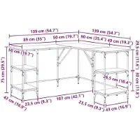 vidaXL Skrivbord, grå Sonoma Ek, 139x139x75cm, Träbaserat Material