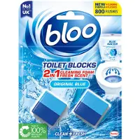 Bloo Blooo 2-i-1 Rengöringsskum Fresh Scent Original Blue Toalettblock Kub - 2 x 50 g