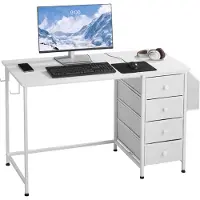 Vevor Datorskrivbord med tyglådor, 120 cm vändbart arbetsbord för modernt hemmakontor, enkelt modernt och sött PC-bord med metallram, kontorsmöbler, vit