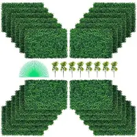 Vevor Konstgjord Buxbom Panel 24" X 16" UV 24st Buxbom Häck Väggpaneler Konstgräs Bakgrundsvägg 4 cm Grön Gräsvägg, Konstgjord Häck för Dekoration Insynsskydd Staket Inomhus, Utomhus Trädgård Bakgård