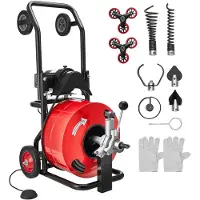 Vevor Avloppsrensningsmaskin 30m x 19mm, automatisk matning av avloppsborr, bärbar avloppsrensningsmaskin med flerhjulskombination, 6 skärare och luftaktiverad fotpedal för 100mm till 200mm rör