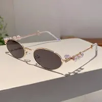 Fable Vintage Lyx Designare Liten Metallram Oval Diamant Solglasögon Dam Herr Trend Punk Populära Nyanser