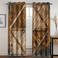 Yiran Furniture 2 st Rustik Fönstergardin Gammalt Trä Ladugårdsdörr Mönster Bondgård Landsbygd By Lantlig Tryckt Gardin För Kök Rum 2x60Wx50H(CM)&Grommet Top
