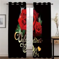 Yiran Furniture Röd Ros Blomma Leopardtryck 3D Design Lyx Fönstergardiner för Flickor Vardagsrum Sovrum Heminredning 2 Delar Fri Frakt 50W130H(CM)x2&Grommet Top