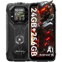 Blackview ROCK 1 Tålig Dubbelskärm 6,56'' AI Smartphone 15000mAh Batteri, 24GB RAM 256GB ROM, Helio G81, 180Hz, IP69K/IP68 Vattentät Klassning Only cell phone svart