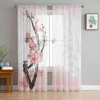 Household supplies MH Rosa Blomma Körsbärsblommor Vita Tyllgardiner för Vardagsrum Sovrum Dekoration Chiffong Skir Voile Kök Fönstergardin 1 PCS W100XH250cm&Grommet Top