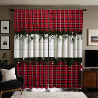 Household supplies MH 2 st HD Jul Svart röd rutig grön rotting dekorativ gardin Rött band digitaltryckt gardin Heminredningsstil dekor W52H63inchW132H160cm