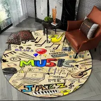 HGHT 3D Musiknot Piano Konst Rund Matta Matta för Vardagsrum Sovrum Barn Lekrum Stol Dekor, Husdjursområde Matta Halkfri Golvmatta Diameter 60cm