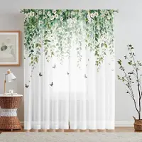 Household supplies MH 2 delar HD digital vit vinstockar blommor lek fjäril tryckt fönsterskärm heminredningsstil dekoration vardagsrum sovrum stång W52H63inchW132H160cm