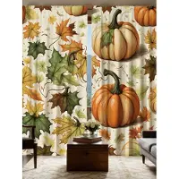 Household supplies MH 2 st HD Skördefest pumpa grön Lönnlöv dekorativ gardin Gul knytning digitaltryckt gardin Heminredningsstil W52H63inchW132H160cm