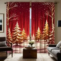 Household supplies MH 2 stycken HD Gul tallskog dekorativ gardin i snö Rött band digitaltryckt gardin Heminredningsstil Dekoration livin W52H63inchW132H160cm