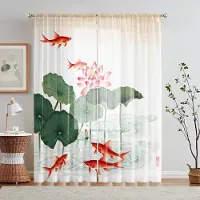 Household supplies MH 2 Delar HD Digital Kinesisk Lotus Feng Shui Lycka Karp Tryckt Fönsterskärm Heminredningsstil Inreda Vardagsrum Sovrum W52H63inchW132H160cm