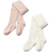 Wheat Strumpbyxor - Pointelle - Izzy - 2-pack - Powder m. Hålmön - - 86/92 - Strumpbyxor