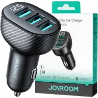 JOYROOM JR-CCD03 bil-laddare 3,4A med display 3x USB-A - Svart