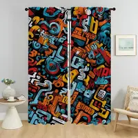 Household supplies MH Graffitikonst Mörkläggningsgardiner 2 Delar Persienner Halloweendekoration Köksgardiner för Vardagsrum Gardinavdelare Elegant W50xH70cmx2pcs-CL