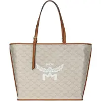 Mcm Himmel Lauretos All Over Print Stor Kapacitet Canvas och Läder Toteväska Medium Dam Toteväska Beige MWPESAC03I9001 Basic Set (Bag+Dust Bag)