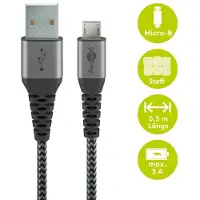 Goobay MicroUSB / USB-A Kabel - 0.5m - Rymdgrå / Silver