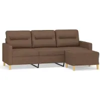 vidaXL 3-sitssoffa med fotpall Brun 180 cm tyg