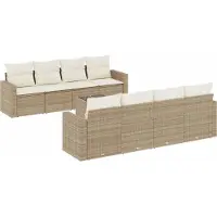 vidaXL Soffgrupp för trädgården med dynor 9 delar beige konstrotting