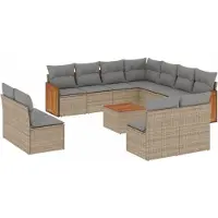 vidaXL Soffgrupp för trädgården 12 delar med dynor beige konstrotting