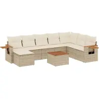 vidaXL Matgrupp för trädgården med dynor 8 delar beige konstrotting