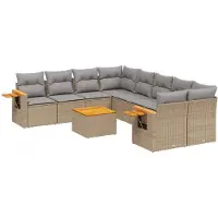 vidaXL Soffgrupp för trädgården med dynor 9 delar beige konstrotting