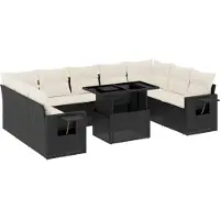 vidaXL Loungegrupp 10 delar med svarta dynor konstrotting