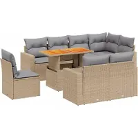 vidaXL Soffgrupp för trädgården med dynor 9 delar beige konstrotting