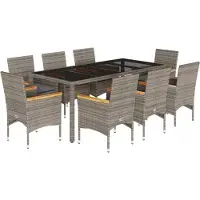 vidaXL Matgrupp för trädgården med dynor 9 delar grå konstrotting&glas