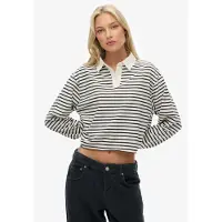 Superdry för kvinnor. W6012175A Stripe Rugby beige polotröja (M), Casual, Bomull, Lång ärm