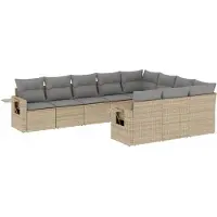 vidaXL Soffgrupp för trädgård med dynor 10 delar beige konstrotting