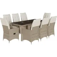 vidaXL Caféset för trädgården 9 delar med dynor beige konstrotting