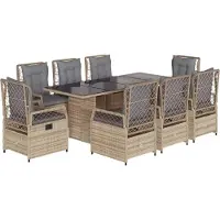 vidaXL Matgrupp för trädgården med dynor 9 delar beige konstrotting