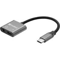 Sandberg - USB-C till hörlursuttag/laddningsadapter - 24 pin USB-C hane till 24 pin USB-C, minijack hona - USB-strömförsörjning (65W)
