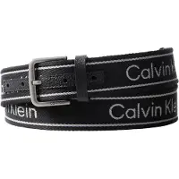 Calvin Klein Bälte 'Rounded Buckle Logo Webbing' ljusgrå / svart