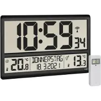 TFA-Dostmann 60.4521.01 DCF Väggklocka 36 cm x 2.8 cm x 23.5 cm Svart Stor display