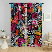 Household supplies MH Graffitikonst Mörkläggningsgardiner 2 Delar Persienner Halloweendekoration Köksgardiner för Vardagsrum Gardinavdelare Elegant W50xH70cmx2pcs-CL