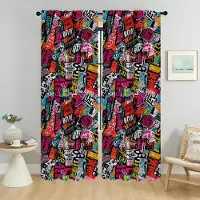 Household supplies MH Graffitikonst Mörkläggningsgardiner 2 Delar Persienner Halloweendekoration Köksgardiner för Vardagsrum Gardinavdelare Elegant W96xH183cmx2pcs-CL