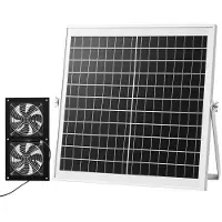 Vevor soldriven fläkt, 15W solpanel med 2 fläktar, justerbar solpanelvinkel, 2668 varv/min hög hastighet, flexibel installation, snabbt luftväxling för växthus, odlingstält, hönshus, skydd