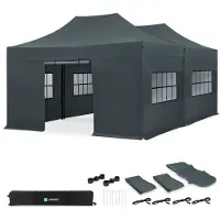 Vonroc Partytält - 6x4,5 m - Premium Easy-Up Partytält | Set inkl. 2x Tält, sidoväggar och kopplingskit - Grå