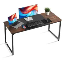 Vevor Datorskrivbord, 160 cm spelbord för hemmakontor, skriv- och studiearbete, modernt enkelt bord med metallram för stort benutrymme, rustikt brunt och svart