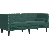 vidaXL Soffgrupp chesterfield 3 delar bolsterkuddar mörkgrön sammet